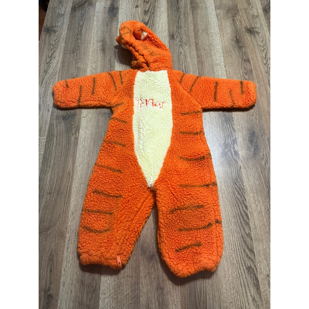 Disney Store Costume Unisex Size 12-24M Orange Fleece Romper Hooded Costume